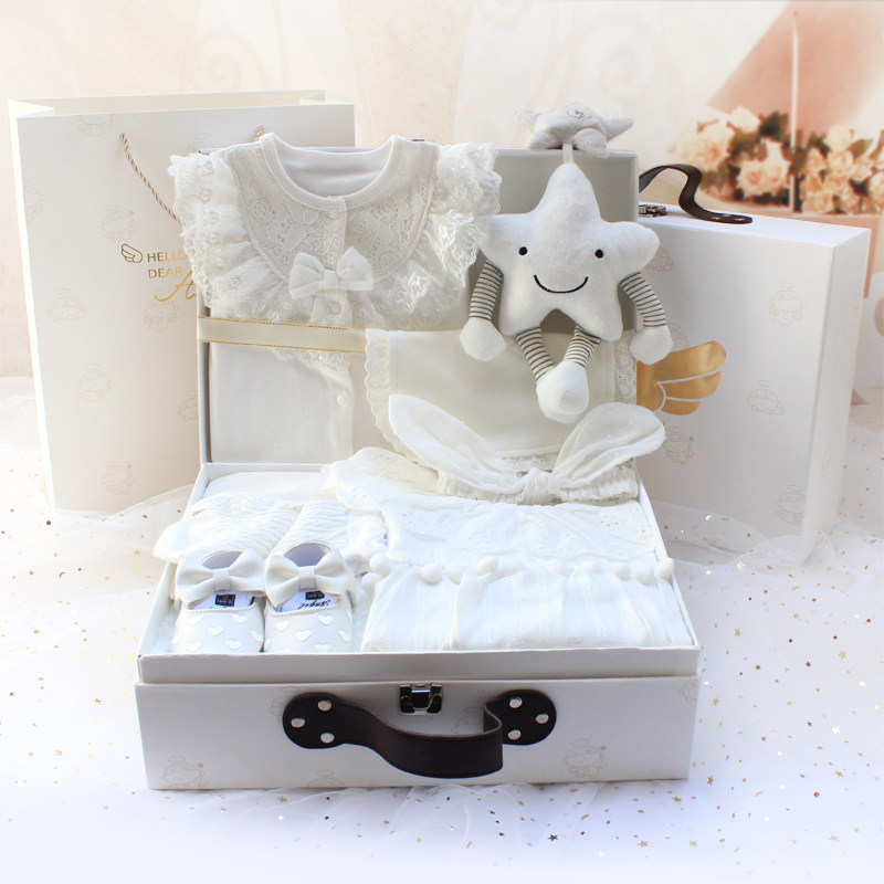 Autumn winter cotton princess crawling dress ha clothes gift box baby clothes set newborn supplies toys full moon feast gifts