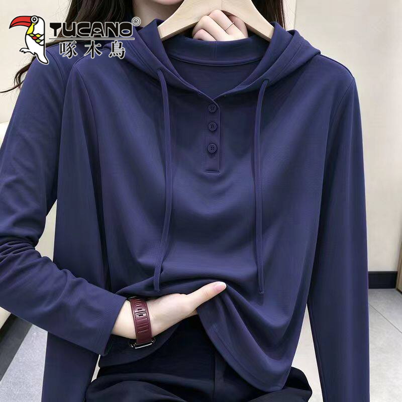 Woodpecker Brand's New Autumn and Winter Stylish and Versatile Hooded Sweatshirt for Women, Casual Korean Style Long-Sleeve T-Shirt