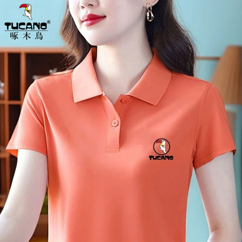 Woodpecker Lapel Short-Sleeved T-Shirt Women's High-End Top 2026 New Summer Style Mom-Style Polo Shirt