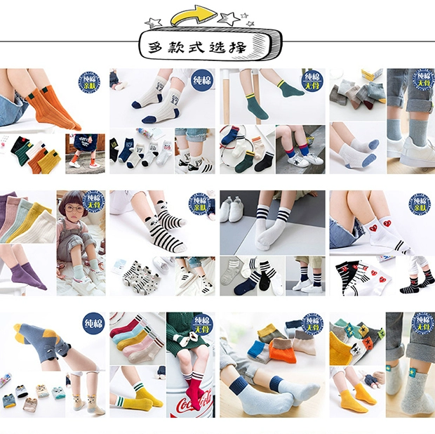 Vớ cotton cho bé 3-5-7-9 tuổi Tất thấm hút mồ hôi thể thao cho bé trai và bé gái
