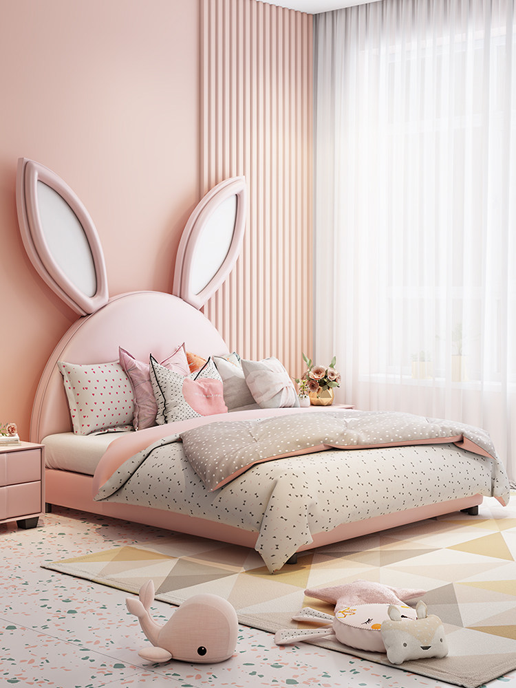 Rabbit bed ear children's bed girl Pink dream Castle Cartoon girl princess bed ins net red bed Nordic