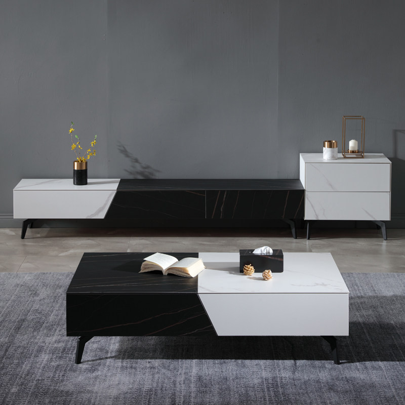 Italian minimalist rock plate coffee table Simple modern Nordic household living room Marble coffee table TV cabinet combination spot