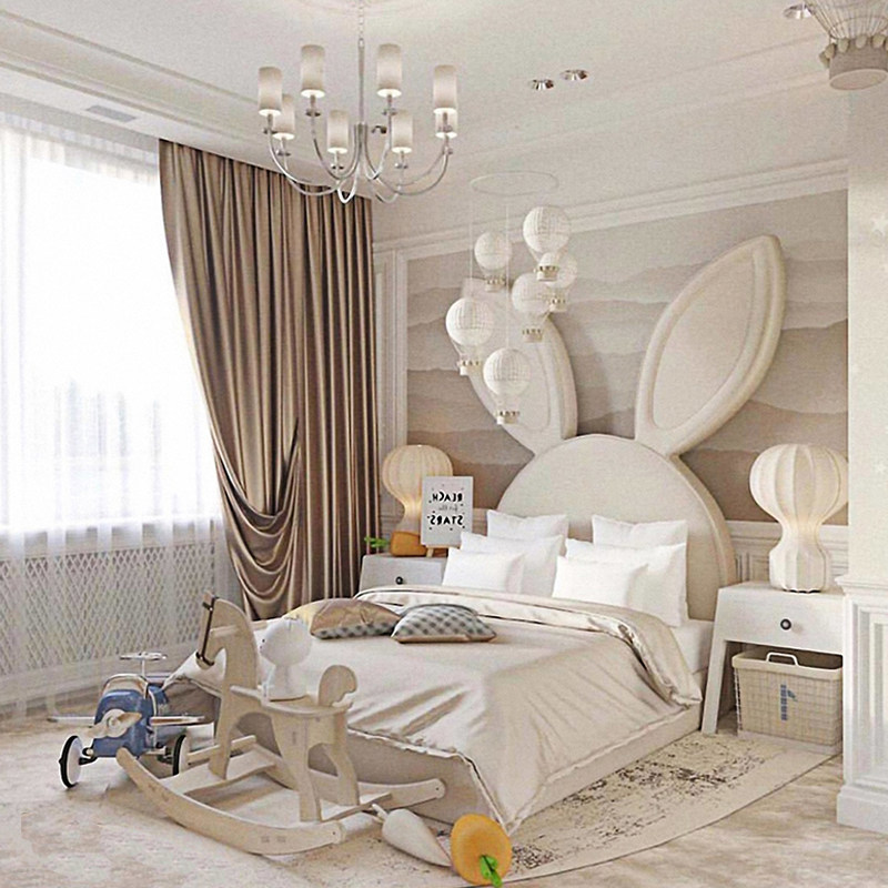 WOS Nordic children's bed Leather bed Simple modern cartoon rabbit single 1 2 meters child girl princess bed
