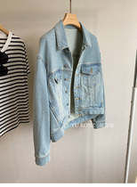 Strong push Joker ~ retro light wash water blue loose before and after scattered small a denim coat female 21 spring and autumn 10004