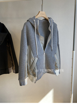 Personality contrast stitching loose niche designer ~ fashionable hooded zipper sweater coat 21 spring and autumn 9853