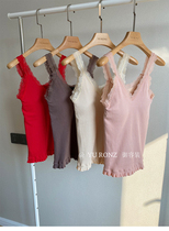 Plus velvet inside to keep warm and heat storage~Autumn and winter hand-made V-neck slim-fit bottoming suspender lace vest 9672