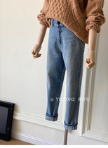 High-end small loose high waist cone Joker casual slimming old retro washed 9 points jeans autumn 9060