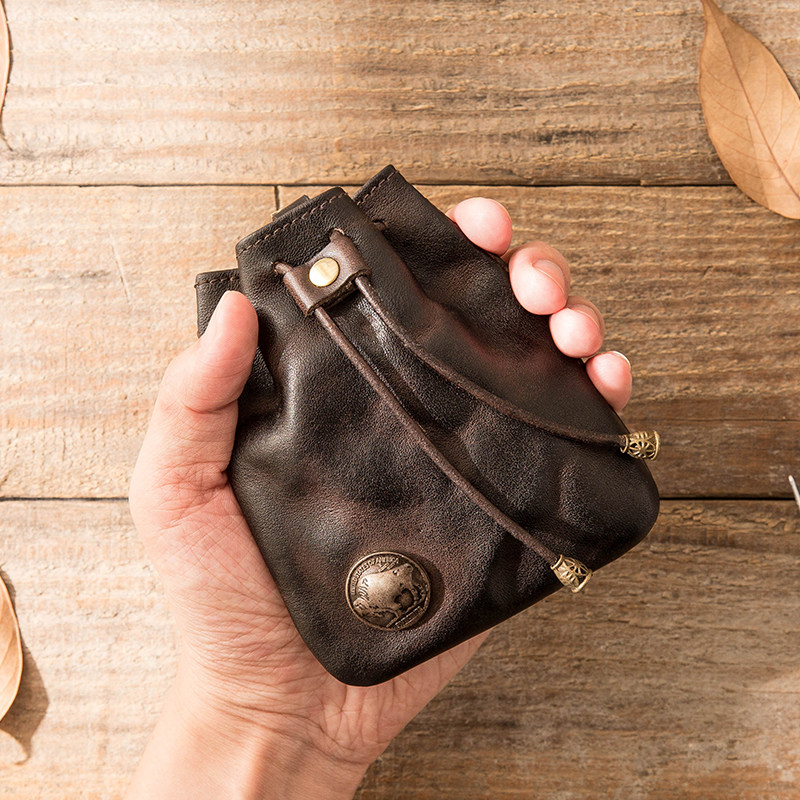 New Retro Genuine Leather Zero Money Bag Car Key Bag Coin Bag Multifunction Hand Bag Head Layer Planted With Cow Leather Handmade Bag
