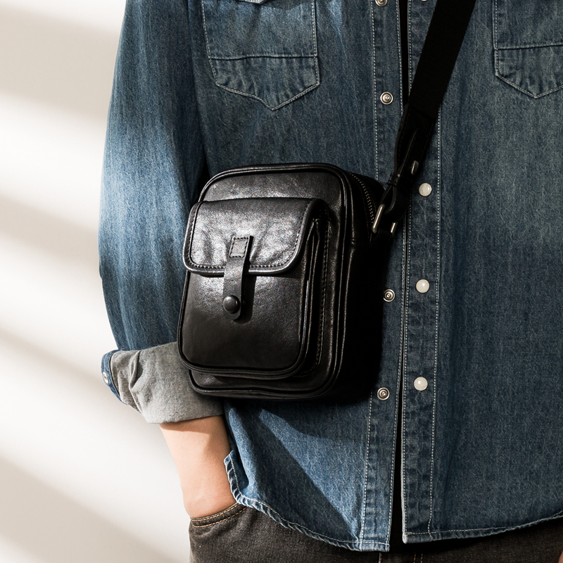 New leather men's bags casual wild shoulder bag men's trendy personality messenger bag vertical leather small backpack women