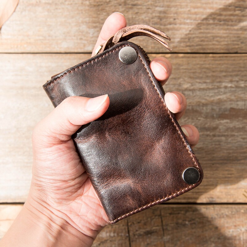 Men's leather key bag large capacity plant tanning cowhide coin purse women's card bag head layer cowhide car key bag men
