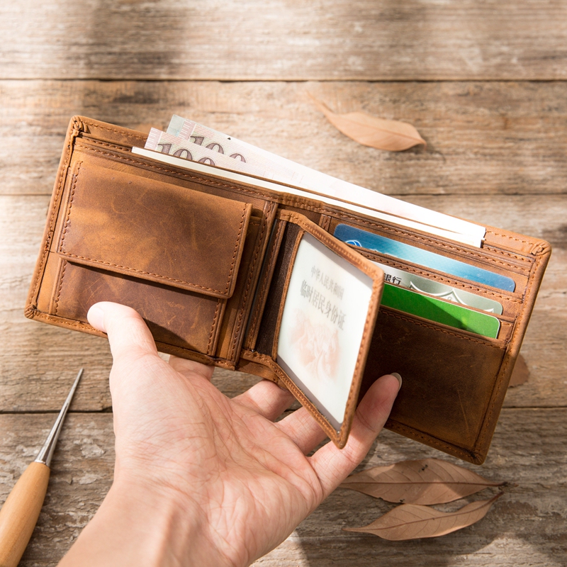 Original Handmade Short Wallet for Men, Genuine First Layer Cowhide Crazy Horse Leather, Simple Retro Driver's License Horizontal Wallet Original Handmade Short Wallet for Men, Genuine First Layer Cowhide Crazy Horse Leather, Simple Retro Driver's License Horizontal Wallet