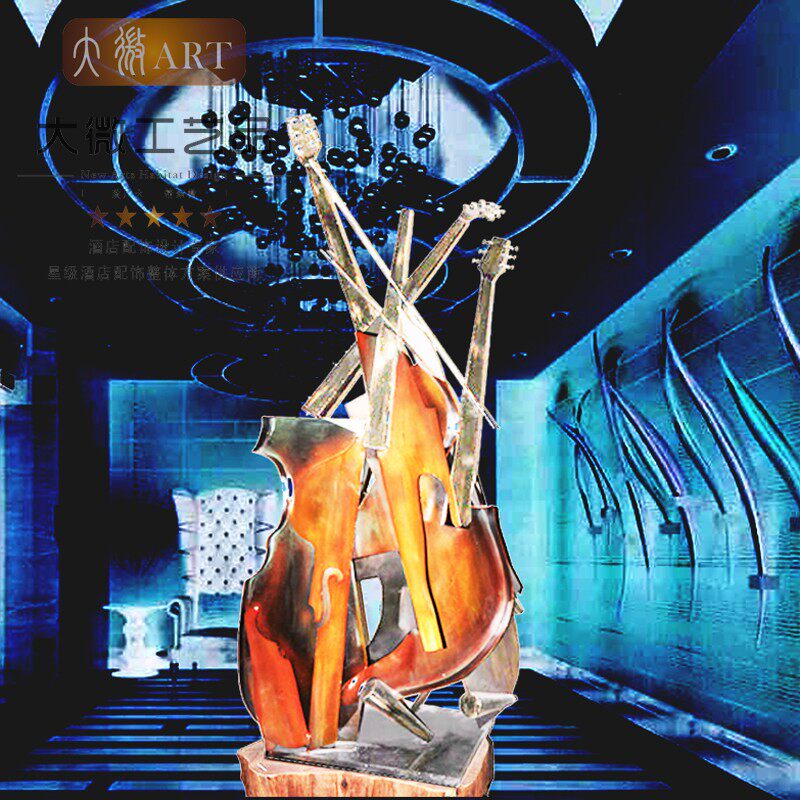 Modern abstract metal handmade violin floor sculpture ornaments musical instrument craft KTV decorative iron art professional customization