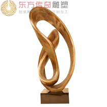Chinese classical large-scale floor-to-ceiling sculpture ornaments golden streamer artwork lobby decorations handmade abstract resin
