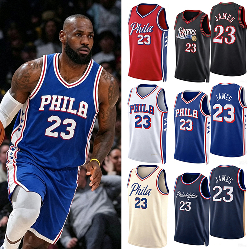 American Version 76Ers Jersey James No. 23 Maxi Echikum 77 Brown Embiid Retro Basketball Uniform Pants American Version 76Ers Jersey James No. 23 Maxi Echikum 77 Brown Embiid Retro Basketball Uniform Pants