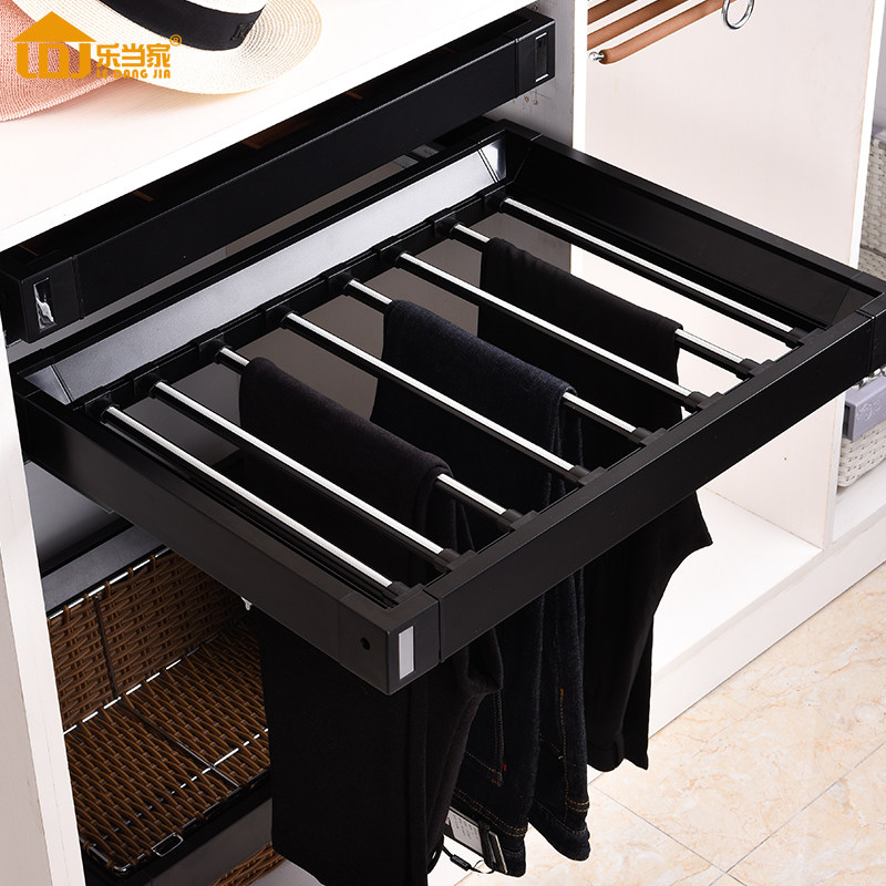 American black pants rack Telescopic drawer type household hanging pants rack wardrobe Pants side-mounted pants rack cabinet panty pumping rack