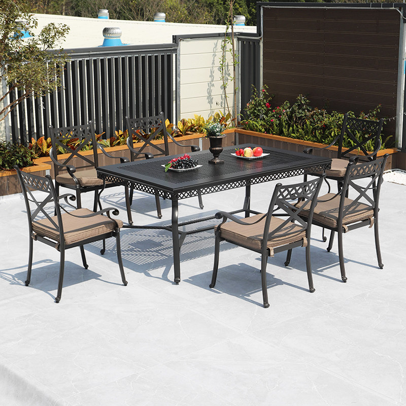 Outdoor Cast Aluminum Table And Chairs Outdoor Courtyard Garden Terrace Casual Benches Iron Art Chair Kit Embalming Sun Protection Sunscreen Long Table-Taobao