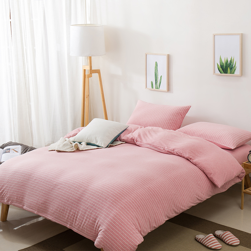 Geranium cotton four sets Japanese style minimalist striped pure color full cotton bed Bedding Bedsheet Bed sheet Quilt Cover 4 pieces