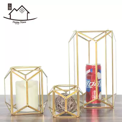 European Candlestick ornaments romantic candlelight coffee shop props decoration retro wedding creative glass cover candle windproof lamp