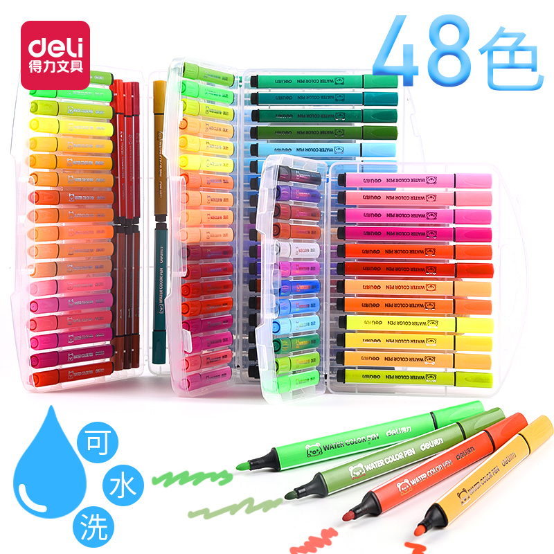 48 Color Able Watercolor Pen Suit Kindergarten Children 12 Color 24 Color Painting 36 Painting washable colored pen Primary school Children Safety Seal Non-toxic Soft Head Professional Fine Arts Painting