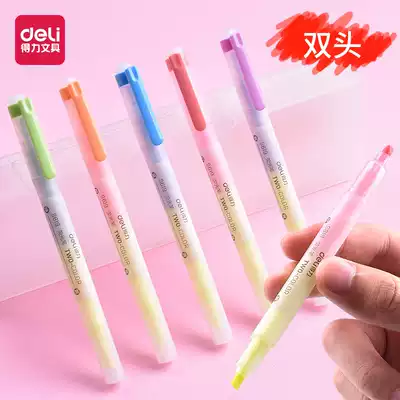 Delei fluorescent mark stroke focus water color pen thickness, double head, two-color multi-color red and yellow painting marking marker candy color a set of 5-color Firefly Yingyin light students use hand account