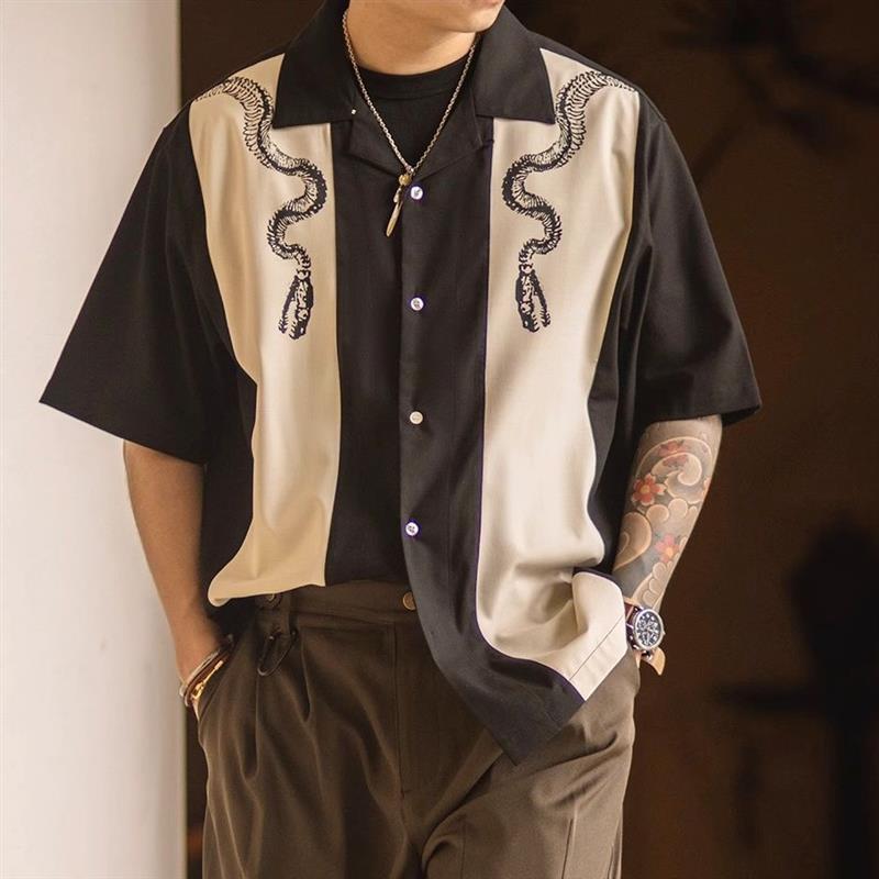 European Hot-Selling Bowling-Style Slim-Fit Shirt Trendy Brand Men's 2025 Summer Retro Personalized Printed Short-Sleeve Shirt European Hot-Selling Bowling-Style Slim-Fit Shirt Trendy Brand Men's 2025 Summer Retro Personalized Printed Short-Sleeve Shirt