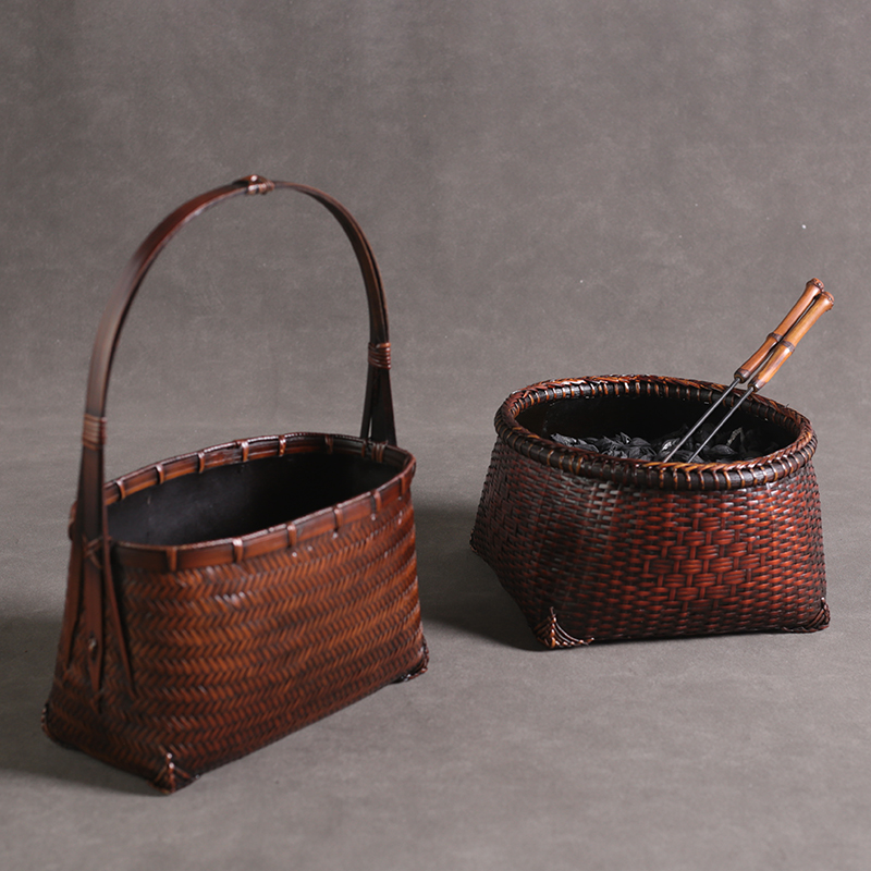 Surround Furnace Cooking tea Carbon basket Home Fruit Wood Carbon Olive Carbon Bucket Handmade Bamboo Weave Retro Tea Stove Accessories Hand Carbon Bowl Basket-Taobao