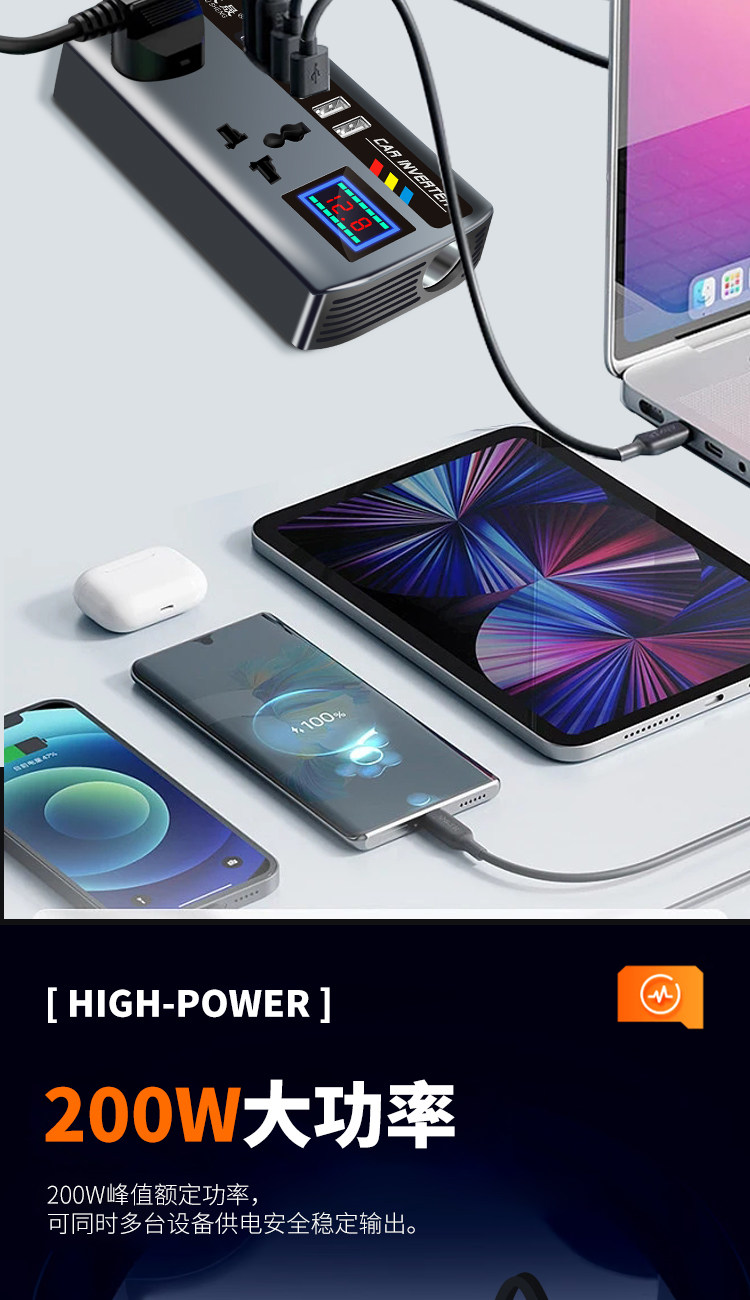 Car Inverter Converter 12V24V to 220V High-Power Multi-Function Charging Cigarette Lighter Fast Charging Source Socket