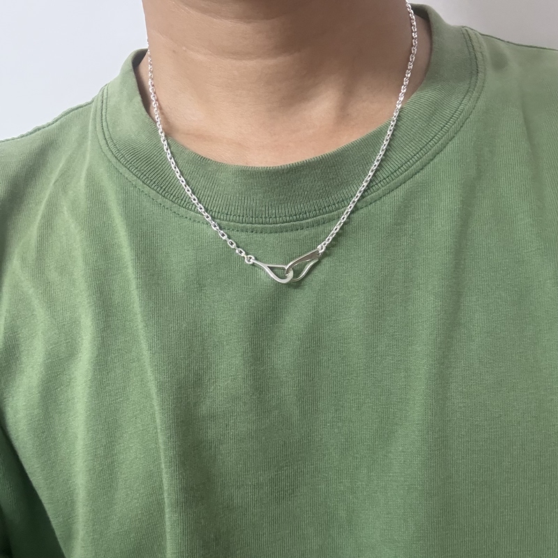 Japanese Larry Smith Sterling Silver Necklace Cross Link Chain Fish Hook Clasp Vintage Chain Same Style as Shawn Yue