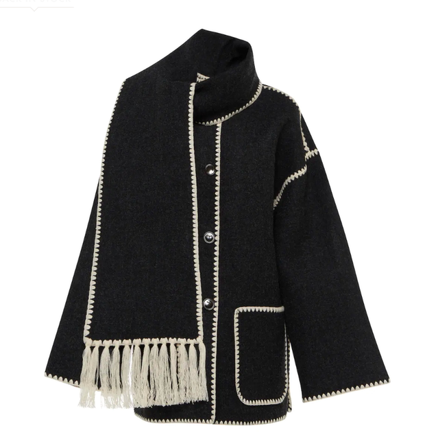 Discount pre-genuine Toteme popular scarf coat woolen jacket autumn and winter embroidered tassel scarf