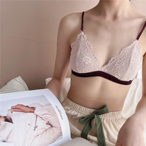 Shen Wanwan French soft cup lace without steel rim thin underwear Triangle cup bra bralette contrast color sleep