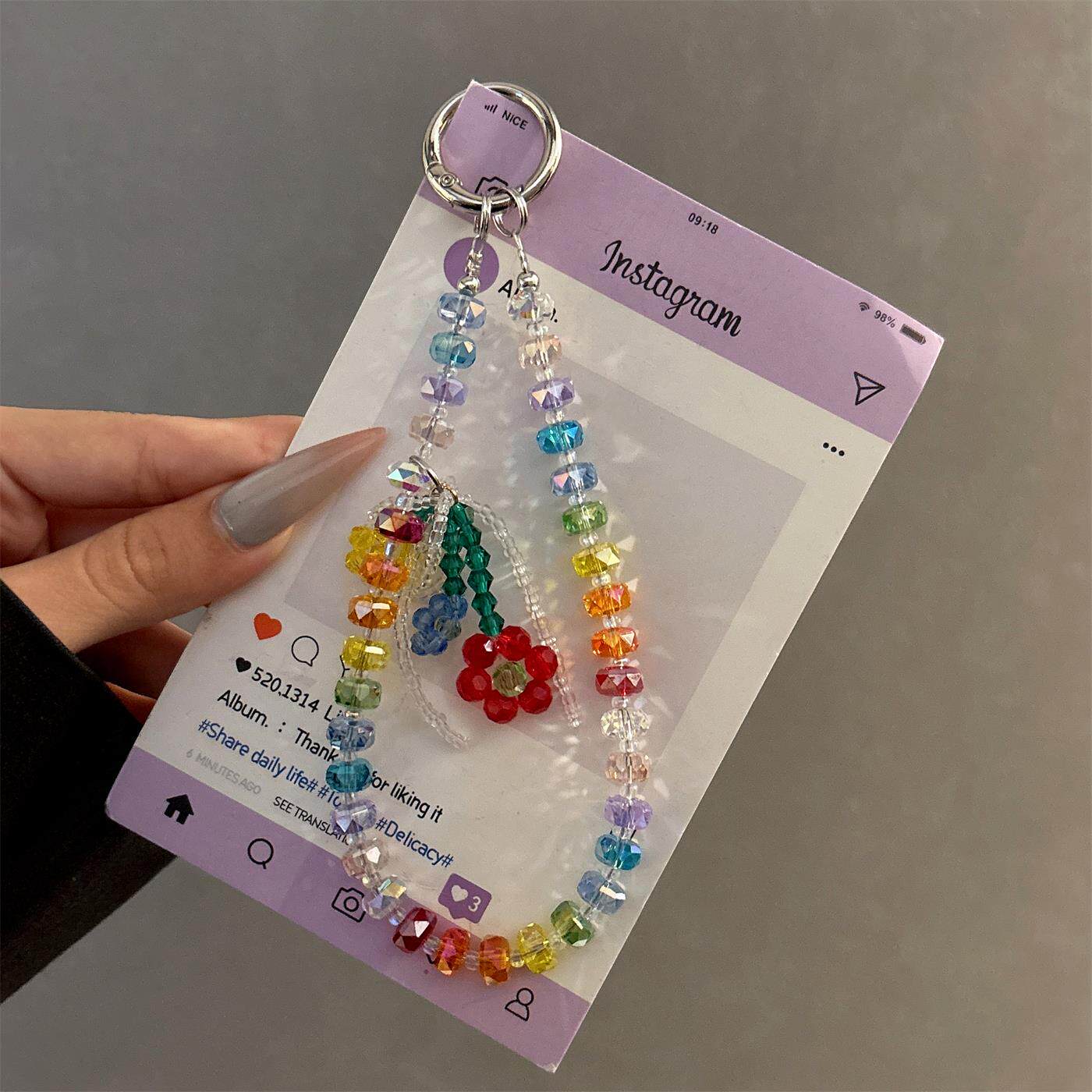 Rainbow Crystal Beaded Chain for Women, Dopamine-Inducing Glitter, Handmade Hanging Rope, Bag Charm, Car Keychain
