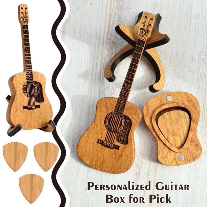 Cross-Border Popular Wooden Acoustic Guitar Pick Holder, Retro Guitar Pick Box, Mini Guitar Ornament