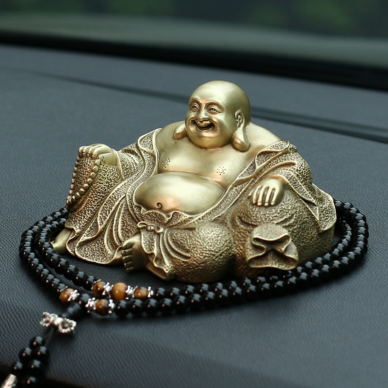 Bronze lucky Maitreya laughing Buddha car ornaments high-end Buddha statue car security car center console decoration men