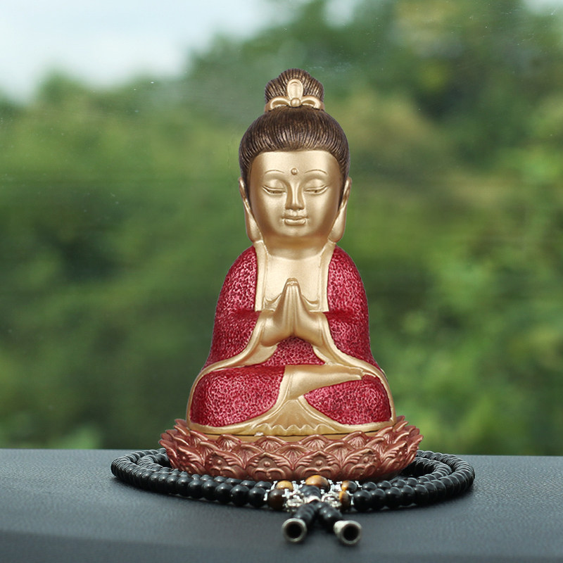 Bronze Guanyin Bodhisattva car ornaments to keep safe car interior accessories car center console Zen small Buddha statue decoration men and women