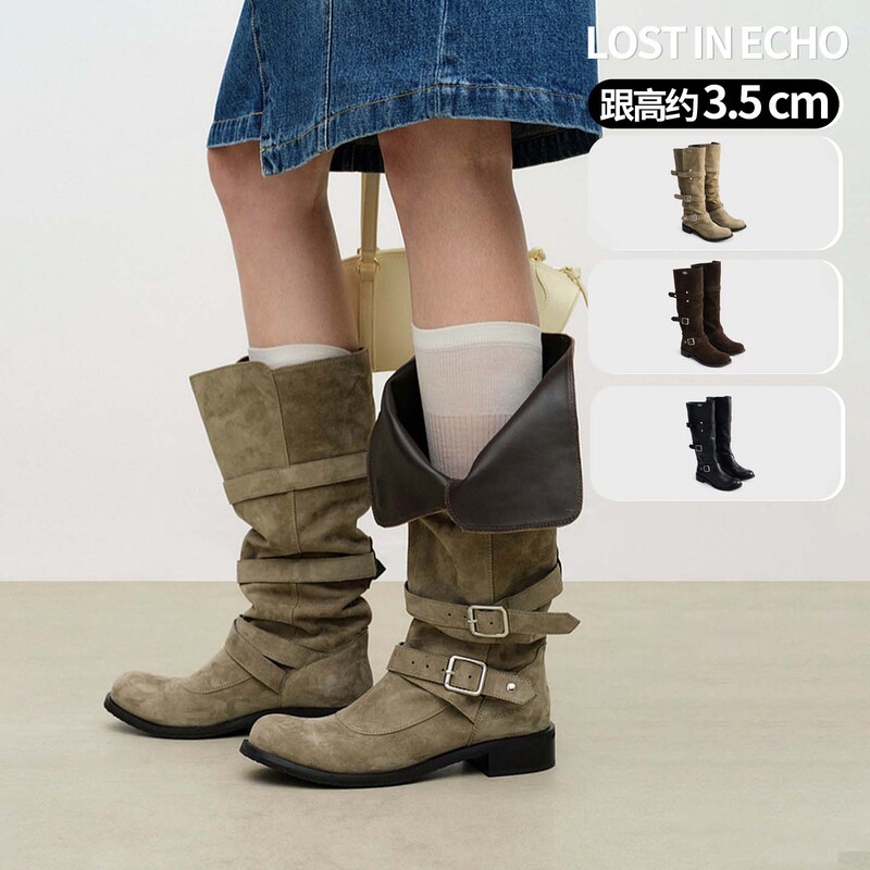 Homebody Yigenanaya Style Lost in Echo Multi-Buckle Thick-Soled Fold-Over Long Boots for Women Winter Homebody Yigenanaya Style Lost in Echo Multi-Buckle Thick-Soled Fold-Over Long Boots for Women Winter