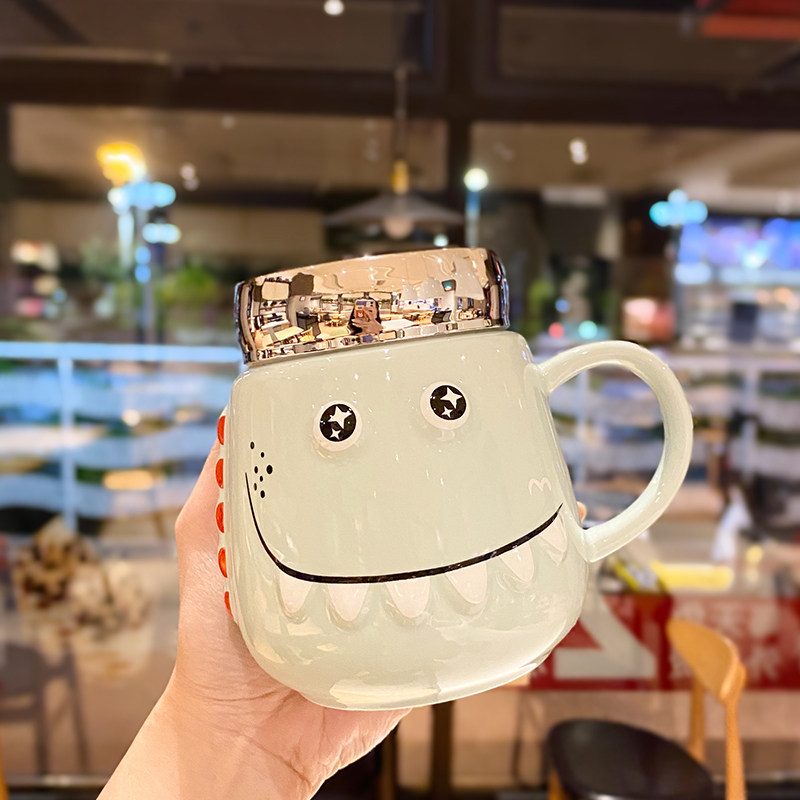 Creative Han Edition Personality Trends Ceramic Cups Cute Young Girl Hearts Dinosaur Water Cups Large Capacity Office Dorms Water