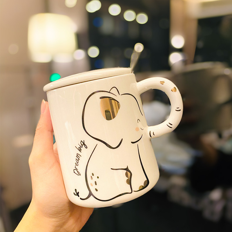 ins couple elephant ceramic mug idea trend ultra cute drink water cup cute teenage heart mark cup with lid breakfast