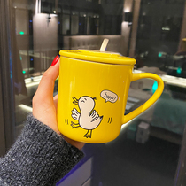 Animal Party cartoon Super Cute ceramic cup with lid spoon cute girl heart creative water Cup Breakfast Cereal Milk Cup
