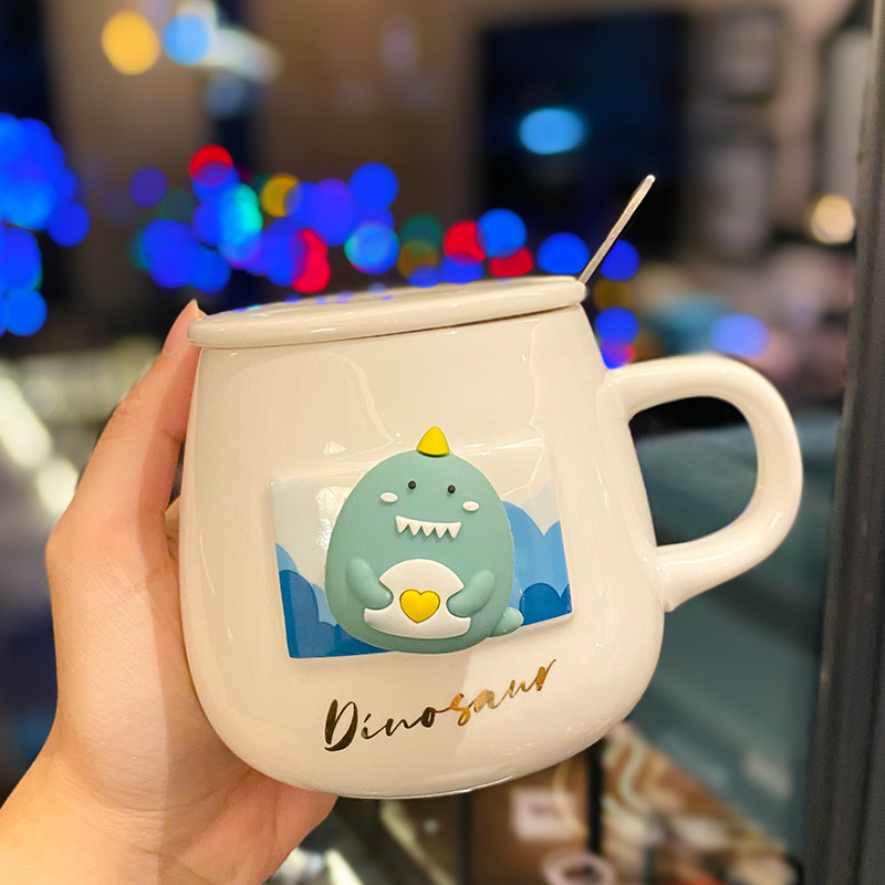 Korean version ins ceramic cup with lid children cute girl heart mug vibrato net red creative large drinking cup