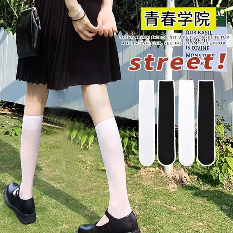 Middle Long Stocks Summer Lady 2022 calf socks and knee ultra - thin breathable white black colour students