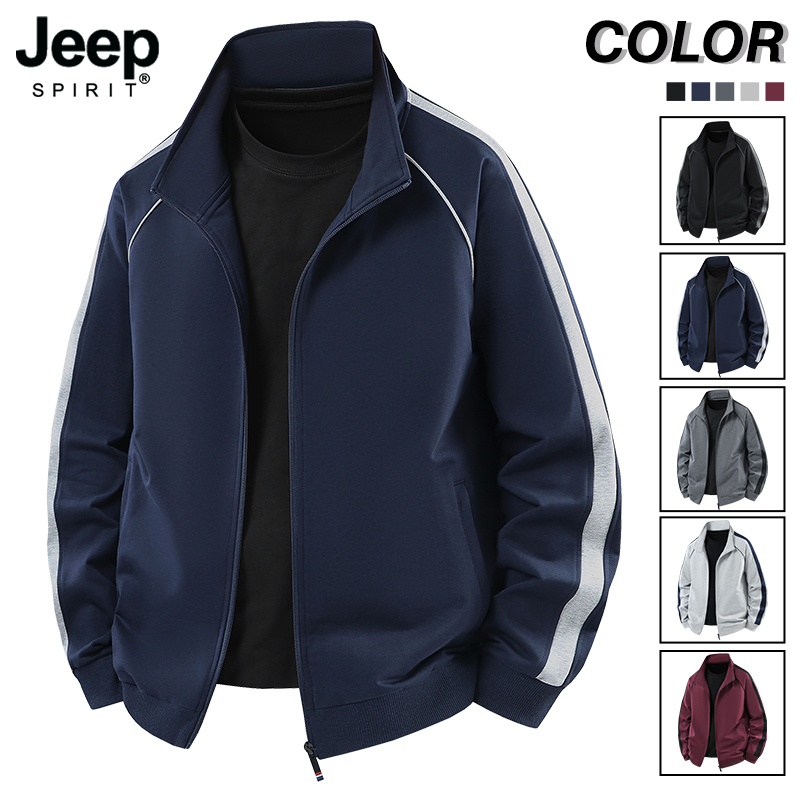 Jeep Spirit Pure Cotton Sports Jacket Men's Spring and Autum Breathable Long-Sleeved Sweatshirt Cardigan Casual Stand-Up Collar Top Jeep Spirit Pure Cotton Sports Jacket Men's Spring and Autum Breathable Long-Sleeved Sweatshirt Cardigan Casual Stand-Up Collar Top