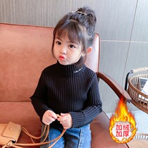 Girls high neck plus plush sweater inside with winter baby thick knit shirt foreign style childrens pullover warm sweater