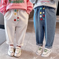 Girls Jeans Kids 2022 New Korean Version Harlan Pants Spring and Autumn Baby Girls Net Red Casual Pants Big PP Pants