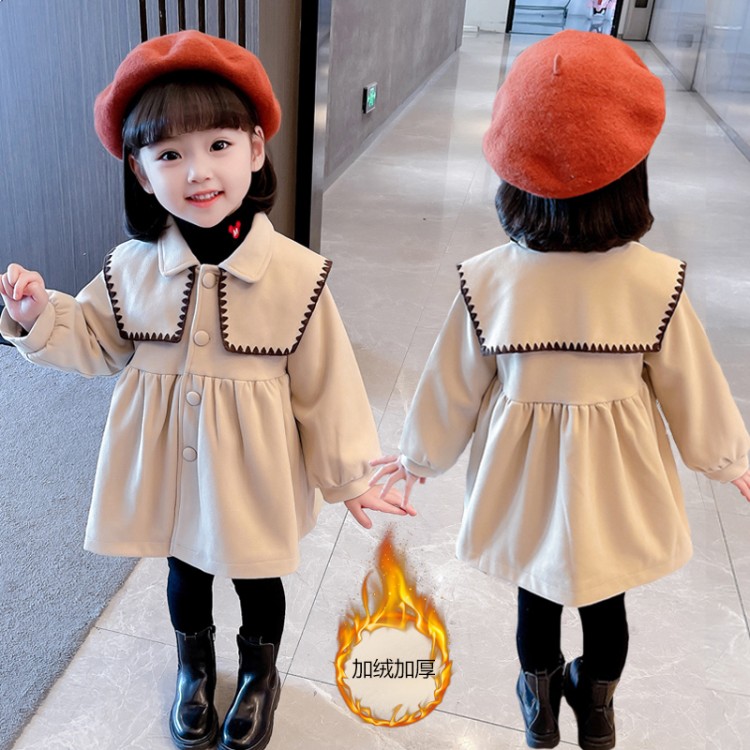 Girl girl plus velvet big coat winter dress female baby net red fur coat navy wind children suit small scents windy winewear