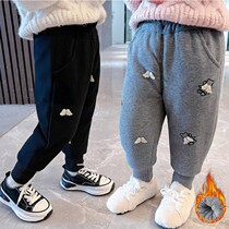 Baby a pair of winter casual pants children 2021 winter clothes new long pants plus thick warm cotton pants girls pants tide