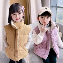 Childrens thickened cotton vest autumn winter girls 2021 new Korean version warm vest baby solid color shoulder foreign atmosphere