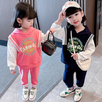 Girls hooded sweatshirt two-piece spring and autumn set childrens Korean version casual childrens clothing foreign air 1 baby spring dress 6