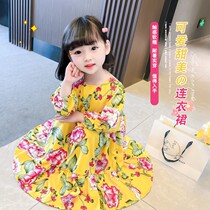 Girls floral skirt Spring and Autumn New Female Treasure Net Red Explosive Dress Foreign Childrens Bohemian Wind Long Skirt