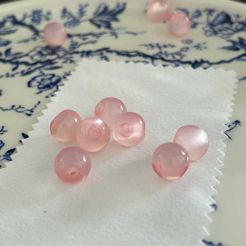 Light Pink Cheongsam Button Cardigan, Orange-Pink Chiffon Shirt, High-End Round Beads, Imitation Jade Buttons, Light Pink and Tender Pink Buttons