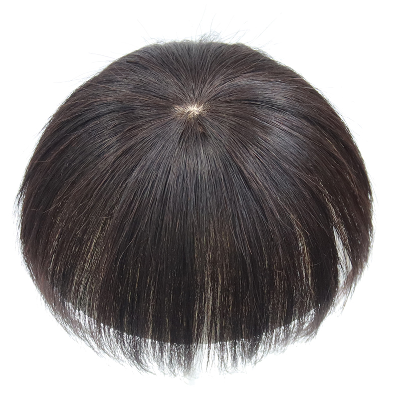 Middle-aged and elderly mothers' wigs on the top of the head reissue ladies' real hair to cover white hair natural short straight hair bangs
